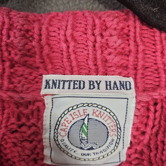 VTG 90s Cape Isle Knitters Pink Fisherman Cable Hand Knit Sweater Women Medium - Picture 4 of 10